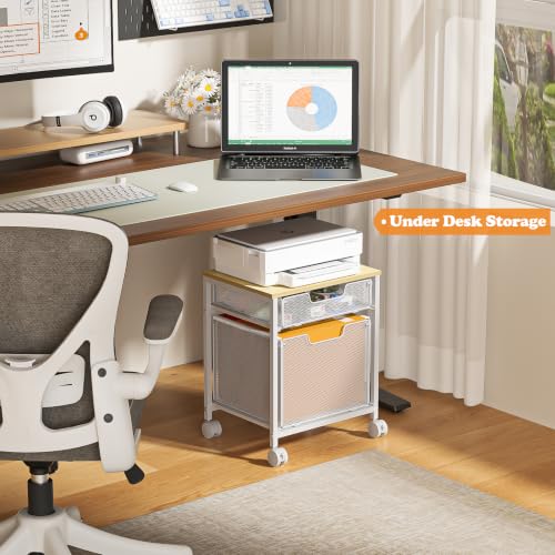 Tiaoheka Rolling File Cabinet Cart, Printer Stand with Storage Drawer, Mobile Filing Cabinet on Lockable Wheel, Hanging File Folder Organizer Beside Under Desk for Office Home, White (Patent Pending) - color: White