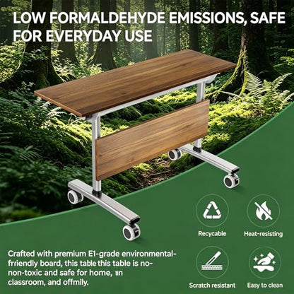 Folding Conference Table with Wheels, 47" Mobile Training Table, Flip Top Seminar Table for Office Classroom Meeting Room, Heavy Duty 440lbs Capacity, Space Saving Nesting Desk,2 Pack,47IN - size: 47IN