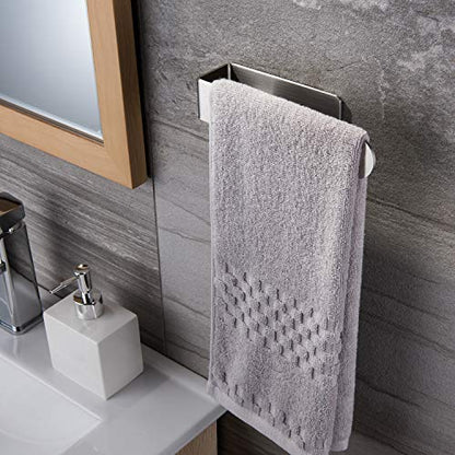 Taozun Hand Towel Holder/Hand Towel Ring - Self Adhesive Bathroom Towel Bar Stick on Wall, SUS 304 Stainless Steel Brushed | Hand Towel Rack, 7.9 Inch, For Bathroom/Kitchen/RV/Renter, Space Saver, Easy to Install, Peel and Stick, No Drilling, Sturdy - col