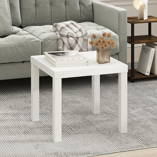 Furinno Classic Modern Coffee Table, Printer Stand, White | 1.8" Triple Thick Square Tabletop, Side Table with 4 Legs, for Living Room, Bedroom, Home Office - color: White, size: Square
