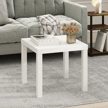 Furinno Classic Modern Coffee Table, Printer Stand, White | 1.8" Triple Thick Square Tabletop, Side Table with 4 Legs, for Living Room, Bedroom, Home Office - color: White, size: Square