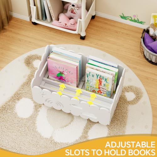 Wood Kids Bookshelf, Montessori Bookshelf, With 2 Adjustable Dividers, Suitable Kids Rooms, Nursery & Classroom, Kids Bookshelf And Toy Storage, Toddler Book Rack, Nursery Book Shelves, (White) big - color: Big White(stationary)