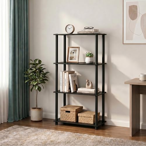 Furinno Turn-N-Tube Storage Shelves, 4-Tier Book Shelf, Corner Shelf, Toolless Open Shelves, for Organization and Storage, Living Room, Bedroom, Entryway, Laundry, Dark Americano - color: Dark Americano/Black, size: 4-Tier
