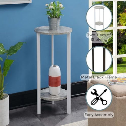 Convenience Concepts Graystone 2 Tier Tall Plant Stand 31" - Industrial Stand for Plants, Vases, and Antiques, Urban Modern Design for the Living Room, Hallway, Entryway, Faux Birch/White - color: Faux Birch/White