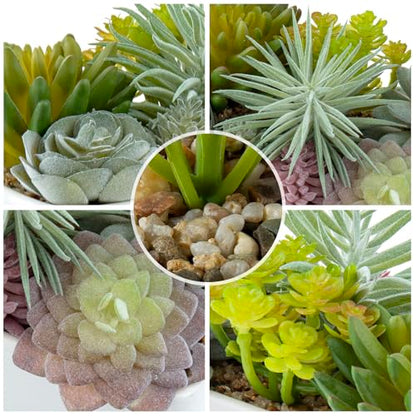 MyGift Assorted Artificial Succulent Plant Arrangement Potted in White Ceramic Planter Pot with Removable Bamboo Tray - color: White Ceramic & Bamboo