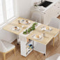 Garvee Folding Dining Table with Storage, Folding Kitchen Table with 6 Wheels, Drawer & Shelves, Compact Dining Table for Small Spaces - color: Burlywood