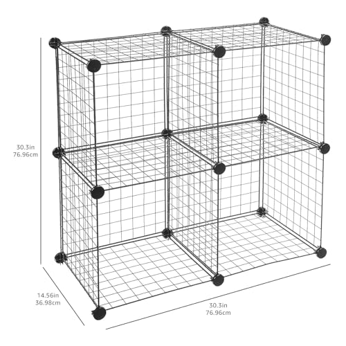 Amazon Basics 4 Cube Wire Grid Storage Organizer, Closet Organizer and Shelves, Stackable, Space-Saving, Easy to Assemble, 14"x14"x14", Black - color: Black