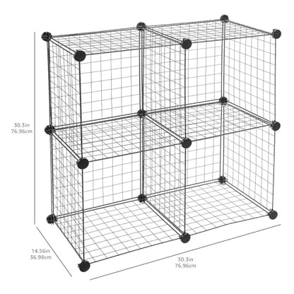 Amazon Basics 4 Cube Wire Grid Storage Organizer, Closet Organizer and Shelves, Stackable, Space-Saving, Easy to Assemble, 14"x14"x14", Black - color: Black