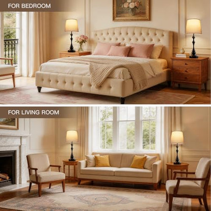 EppieBasic 22" Farmhouse Bedside Table Lamps Set of 2 with 3-Way Dimmable | with USB-C+A Charging Ports, Rustic Pull Chain Switch, Beige Linen Shade, for Bedroom, Living Room, Nightstand - style: XT-01
