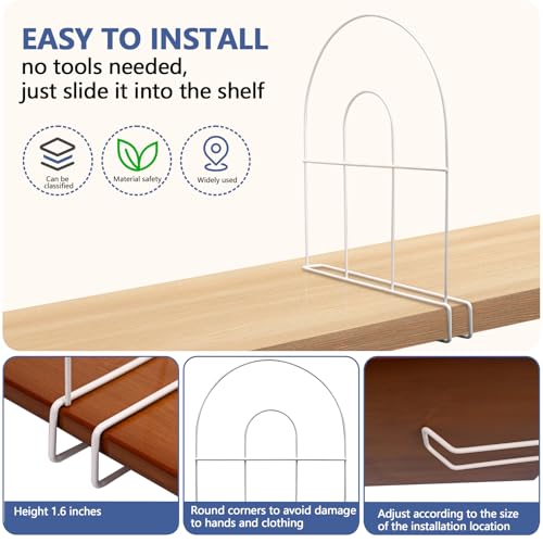 8-Pack 12" Tall Metal Shelf Dividers for Wood Closet Shelves | Closet Shelf Organizer, Easy to Install, No Tool, White PE Coating Steel - size: 8-PACK, style: Metal Height 12inch