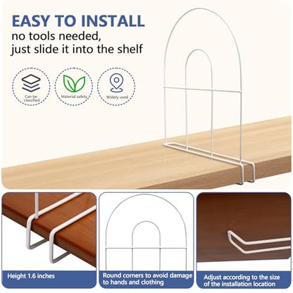 8-Pack 12" Tall Metal Shelf Dividers for Wood Closet Shelves | Closet Shelf Organizer, Easy to Install, No Tool, White PE Coating Steel - size: 8-PACK, style: Metal Height 12inch