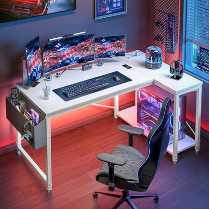 EnHomee L Shaped Desk with Outlet,Power Home Office & Study Electronic Gear | Built-in Outlet, Reliable Power Supply, Neat Cable Arrangement, Convenience for Home Office, Study & Electronic Device, White - color: White, size: 48 Inch