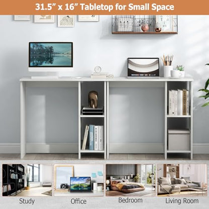 Giantex White Small Desk for Bedroom, 31.5 Inch Home Office Computer Desk with Shelves, Space Saving Study Writing Desk, Modern Simple Laptop Desk for Small Spaces, White - color: White