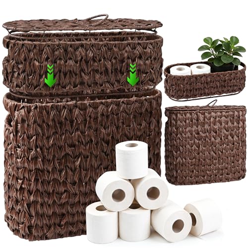 Livole 2-in-1 Toilet Paper Basket with Lid Toilet Paper Storage - 16 Regular Rolls or 12 Mega Rolls Woven Plastic Rattan Waterproof Toilet Paper Organizer for Bathroom, Browm - color: Brown