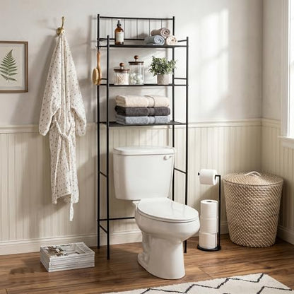 Honey-Can-Do 3-Tier Over-the-Toilet Space Saver Shelf, Black Metal, 23W x 65H x 9.5D in, Freestanding Bathroom Organizer - style: Shelving Unit