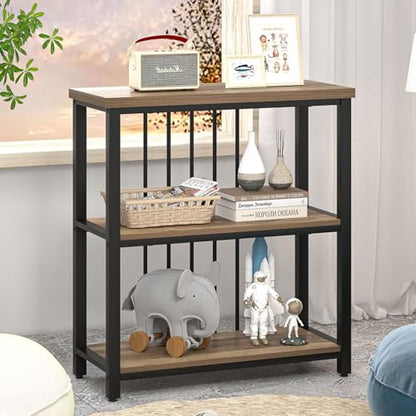 FOLUBAN Small Bookshelf and Bookcase, 3 Tier Open Book Shelf, Modern Metal and Wood Shelving Unit for Living Room Bedroom, Oak - color: Oak, size: 12.6"D x 29.5"W x 32.3"H