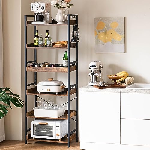 HCHQHS Adjustable 6 Tier Open Bookcase, Rustic Farmhouse Book Shelves, Industrial Wood and Black Metal Bookshelves, Mid Century Bookcase for Home Office Living Room Bedroom - color: Rustic Brown, size: 6-Tier (24"W x 70"H)