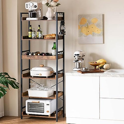 HCHQHS Adjustable 6 Tier Open Bookcase, Rustic Farmhouse Book Shelves, Industrial Wood and Black Metal Bookshelves, Mid Century Bookcase for Home Office Living Room Bedroom - color: Rustic Brown, size: 6-Tier (24"W x 70"H)