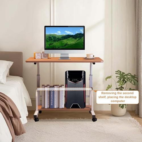 Adjustable Height Mobile Standing Desk with Wheels – Portable Rolling Computer Desk – Storage Shelves – Home Office & Small Spaces – Walnut Color - color: Brown 60 X 40cm