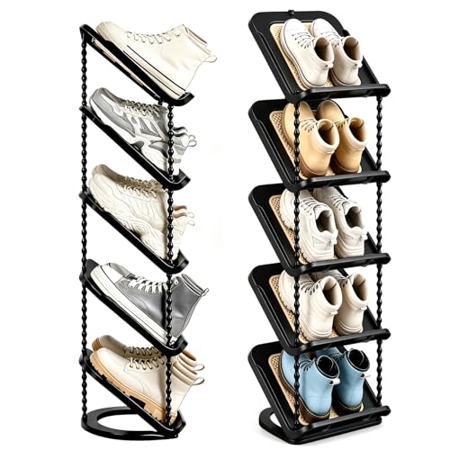 2 Pack Sloping Narrow Shoe Rack 5 Tiers - Free Standing Vertical Shoes Racks for Small Spaces and Corner, Shoe Storage Organizer for Entryway, Tall Slim Shoe Shelf Cabinet for Shoes Boots - Black - color: Black, size: 5 Tier * 2 Pack