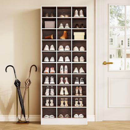 LITTLE TREE 70.9" Tall Shoe Rack, 10-Tier Freestanding Shelf, Max. Store 30 Pairs, Shoe Cabinet Organizer for Living Room, Entryway, Cloakroom, White + Brown - color: White + Brown