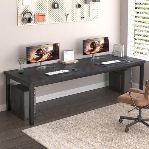 78.7 Inch Large Computer Desk, Modern Office Desk with Deep Desktop, Spacious Gaming Desk for 2 People, Study Writing Workstation for Home Office, Work from Home, Easy Assembly, Black - color: Black, size: 78.7x31.5inch