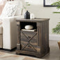 Minifeel Farmhouse Nightstand with Charging Station, 18" Wide 2 Drawer Night Stand, Barn Door Wood Bedside Table with Open Storage Shelf, Sofa Side End Tables with Roman Column for Bedroom, Dark Oak - color: Dark Rustic Oak