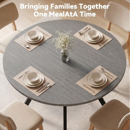 Miereirl 42.13" Round Dining Table for 4, Modern Kitchen Table with Open Storage Shelf, Wood Dining Table for Dining Room, Apartment, Small Spaces - color: Grey