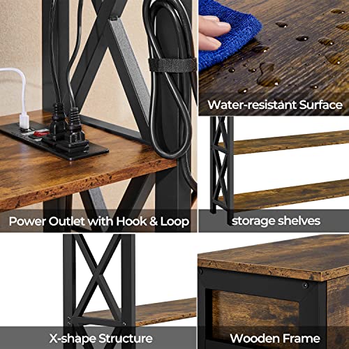 Topeakmart Console Table with Charging Station, 40" Narrow Entryway Table with 2 Power Outlets and 2 USB Ports, Sofa Hallway Table with Drawer, Behind Couch, for Living Room Rustic Brown - color: Rustic Brown, style: with Power Outlet