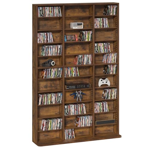 11 Tier Tall Display Cabinet, Brown Media Storage Cabinet | Adjustable Shelves, Free Standing DVD Organizer Shelf, Floor Multimedia Storage Manga Bookshelf for Living Room & Home Office - color: Brown, size: 11-Tier