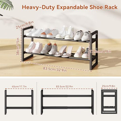 IBUYKE Expandable Shoe Rack, 18"-33” Adjustable Shoe Organizer for Closet, Stackable Metal Free Standing Shoe Rack Storage for Small Space Entryway, Black TXJ002B - size: 33inch-1 Pack