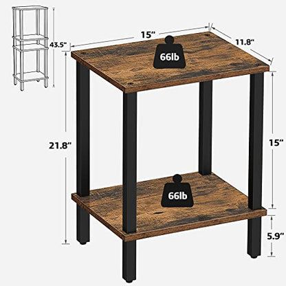 TUTOTAK End Table, Set of 2, Side Table, Nightstand, 2-Tier Storage Shelf, Sofa Table for Small Space, Living Room, Bed Room TB01BB035 - color: Brown and Black