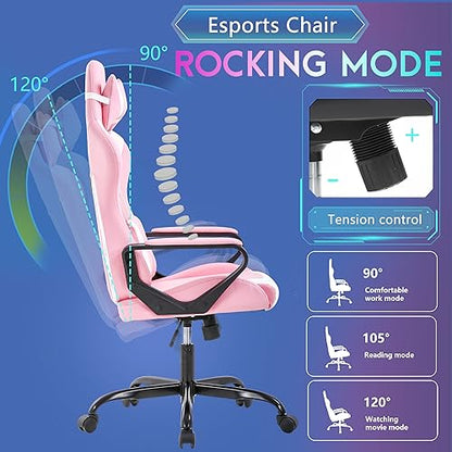 PayLessHere Ergonomic Racing Desk Chair Gaming Chair Computer Chair with Armrests 360° Swivel & Caster Pu Desk Task Chair Executive Headrest Lumbar Support for Back Pain Women Men and Adults,Pink - color: Pink