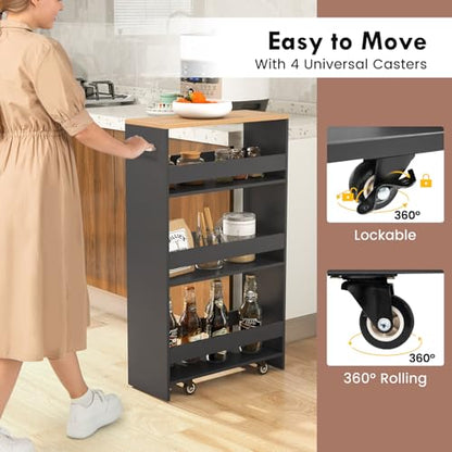 LOKO 4-Tier Rolling Storage Cart, 8 Inches Slim Kitchen Cart on Wheels with Open Shelves & Handle, Laundry Room Cart Between Washer and Dryer, for Narrow Space Bathroom Next to Fridge (Grey & Natural) - color: Grey & Natural