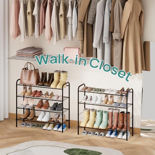 viewcare Shoe Rack for Closet, 4-Tier Long Shoe Rack for Entryway & Garage, Black Shoe Organizer Holds 12-16 Pairs, Sturdy Metal Construction - size: 4-Tier(Long)