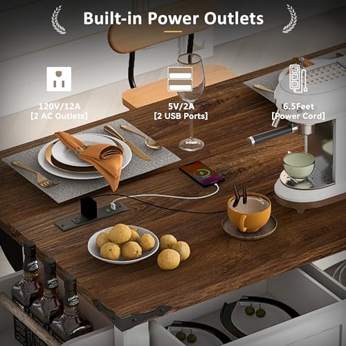 Ball & Cast Kitchen Island with Storage,53.7" Farmhouse Rolling Kitchen Island Cart w/Power Outlet & Drop Leaf,Mobile Island Table w/3 Drawers,Towel Rack and Spice Rack,for Home and Dining Room,White - color: White