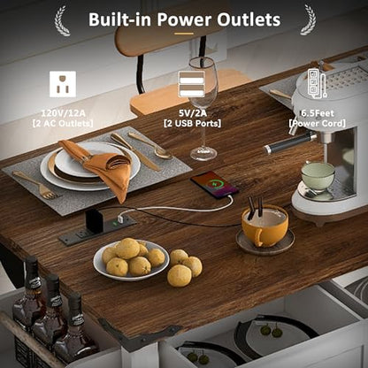 Ball & Cast Kitchen Island with Storage,53.7" Farmhouse Rolling Kitchen Island Cart w/Power Outlet & Drop Leaf,Mobile Island Table w/3 Drawers,Towel Rack and Spice Rack,for Home and Dining Room,White - color: White