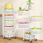 SAYZH Fruit Vegetable Basket for Kitchen, Rotating Storage Rack, 5 Tier Rolling Cart with top lid, Large Metal Wire Wheels (White) - color: White