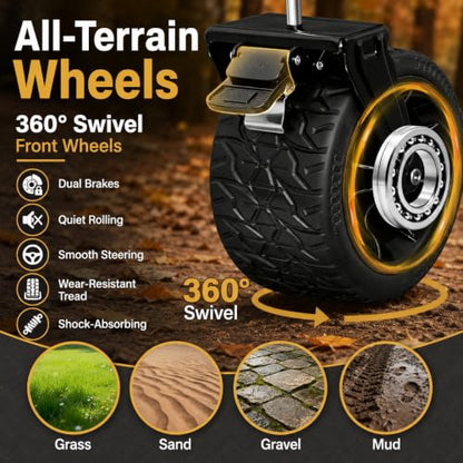 Wagons Carts Foldable Heavy Duty, 600 lb Tank Wheel Wagon with Brakes | Tank wheel utility wagon for groceries, beach, camping, garden and moving; 220L storage, all-terrain wheels and dual brakes - color: Light Black