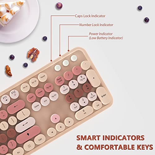 KOOTOP Wireless Keyboard and Mouse, Cute Keyboard and Mouse Combo with Retro Round Keycap, 2.4G Connectivity for PC, Mac, Laptop, Computer Windows (Milk Tea) - color: 3 Milk Tea