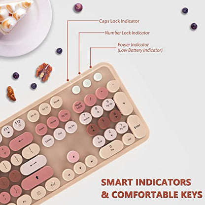 KOOTOP Wireless Keyboard and Mouse, Cute Keyboard and Mouse Combo with Retro Round Keycap, 2.4G Connectivity for PC, Mac, Laptop, Computer Windows (Milk Tea) - color: 3 Milk Tea