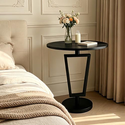 Modern Black Round Side Table 17" x 19" Heavy Duty Metal Pedestal Base Accent Table for Small Spaces End Table for Living Room, Bedroom, Beside Sofa or Couch – Easy Assembly - color: Black-t
