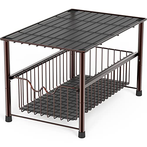 Deco Brothers Stackable Under Sink Organizer with Sliding Basket, Bronze - color: Bronze