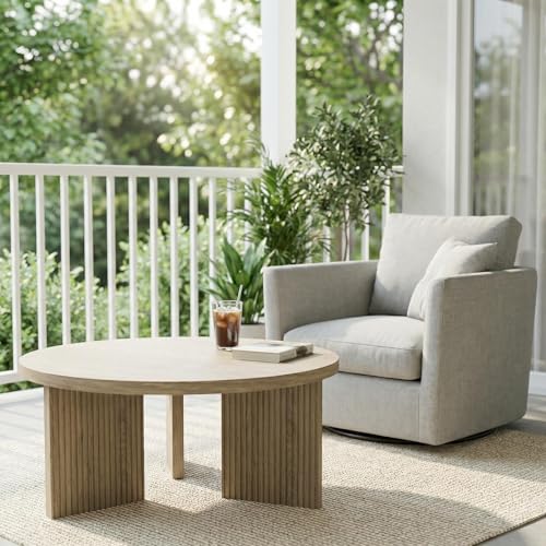35" Wooden Round Coffee Table, Walnut | Smooth Thick Coffee Table, Low Circle Center Table with X Shaped Stable Legs, Accent Tea Table for Living Room, Office - color: Walnut, style: Coffee Table