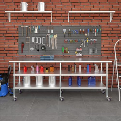 AmGood Stainless Steel Work Table with 2 Shelves and Casters | Metal Utility Table On Wheels (Stainless Steel, 96" Long x 24" Deep) - size: 96" Long x 24" Deep