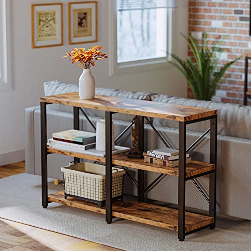 IRONCK Bookshelf Double Wide 47 in 3-Tier, Industrial Bookcases, Wood and Metal Bookshelves, Book Shelves for Home Office Decor Display - size: 47 In