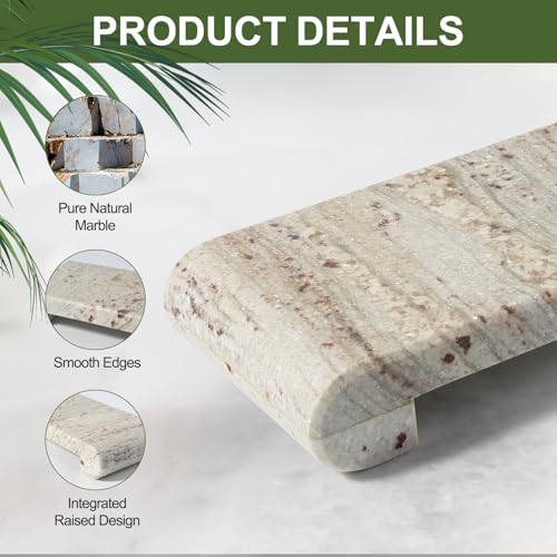 Marble Tray Pedestal Stand, 16"x4" Marble Vanity Tray with Feet for Bathroom Counter, Rectangular Marble Riser for Kitchen Sink, Soap Dispenser Perfume Jewelry Stone Organizer (River White) - color: River White