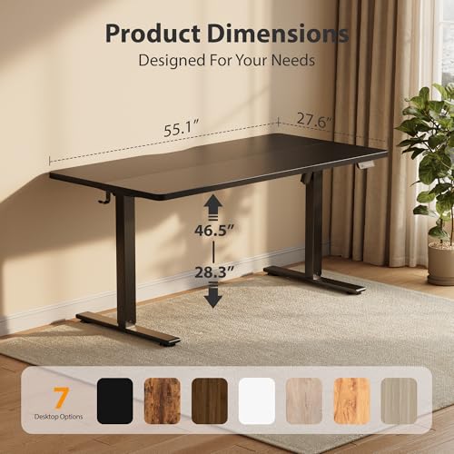 Cubiker Standing Desk, 55x28 Inches Sit Stand Home Office Desk, Electric Stand up Desk, Adjustable Desk with Splice Board, Black Frame/Black Top - color: Black, size: 55x28