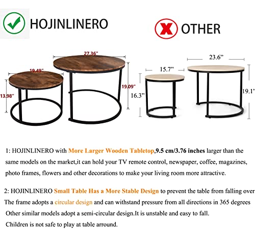 HOJINLINERO Round Coffee Table,Nesting Coffee Table Set of 2,Rustic Brown | Center Table for Living Room,Small Apartment,Small Space,Stacking Side Tables,Wood Tabletop,Sturdy and Easy Assembly,Large - color: Brown, size: Large