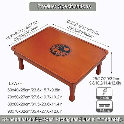 SH-tables Folding Coffee Table, Korean Tatami Low Wooden Table, Hand-Painted Bay Window Dining Table (Size : 80x60×29cm) - size: 31.5x23.6×11.4IN